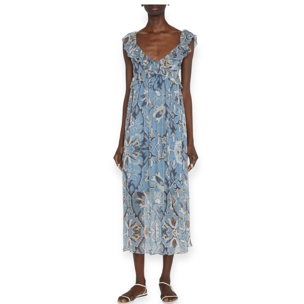 Hannah Artwear Dana Open Back‎ Floral Midi Dress, Blue, Size 2 (US6/8)